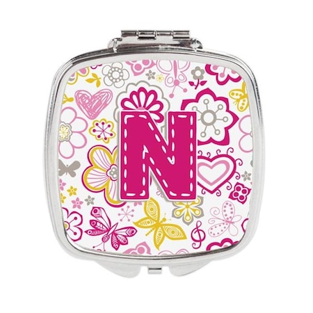 Carolines Treasures Carolines Treasures CJ2005-NSCM Letter N Flowers & Butterflies Pink Compact Mirror CJ2005-NSCM